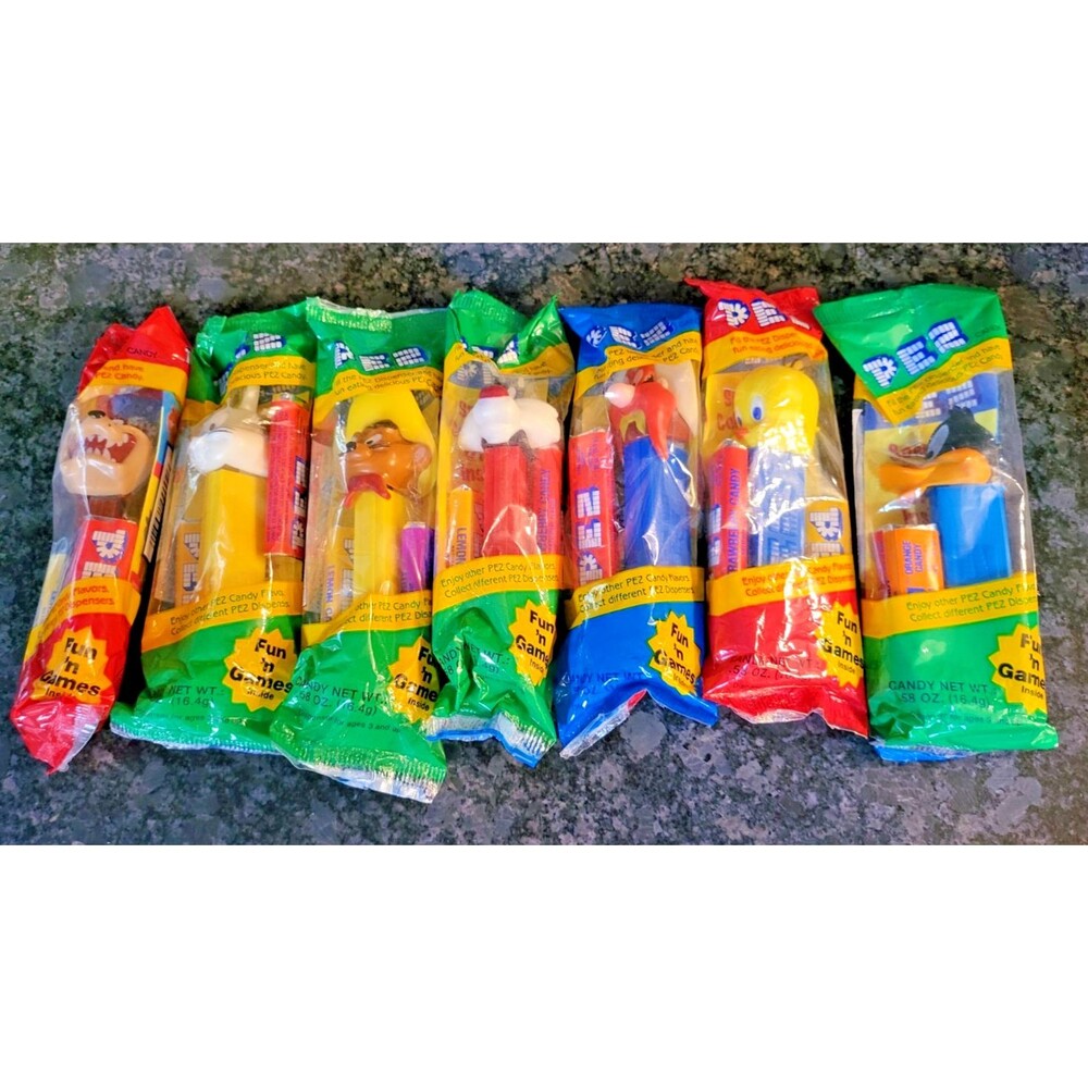 Lot of 7 VTG Assorted Pez Dispensers NIP with Candy~ Bugs Sylvester Tweety Sam++